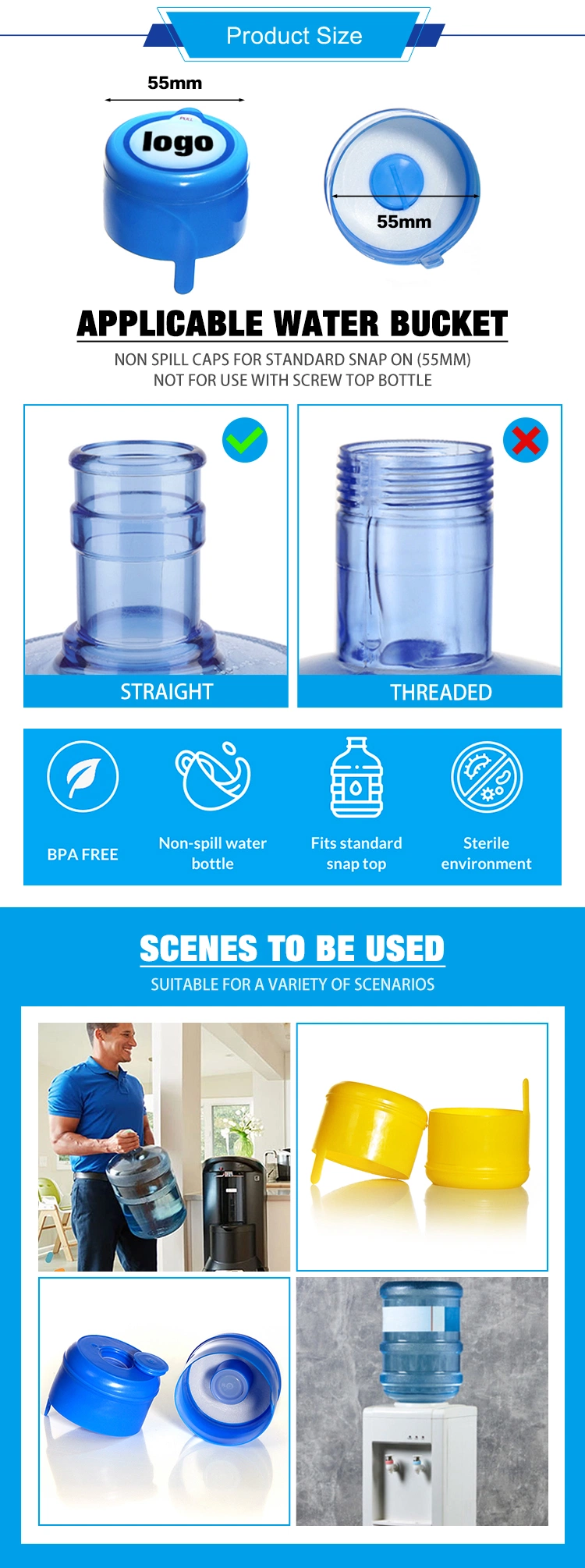 Factory Supply Plastic Water Bottle Caps 55mm 5 Gallon Seal Cap