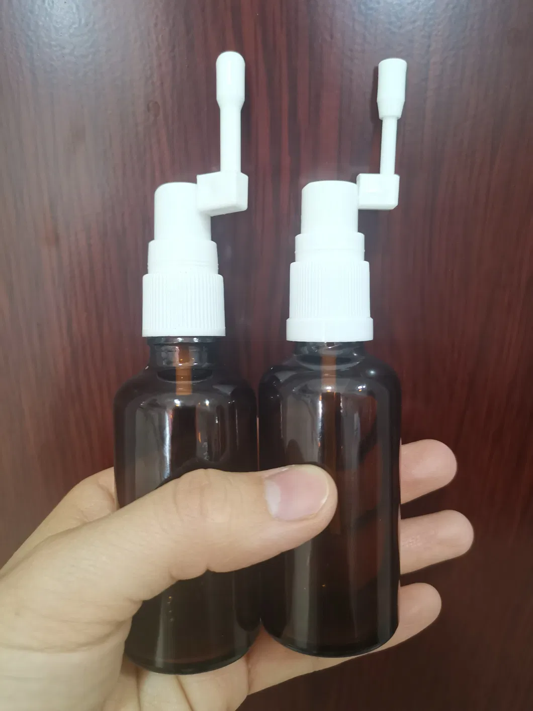 Empty Pharmaceutical Glass Bottle Amber Oral Nasal Throat Mist Spray Bottle
