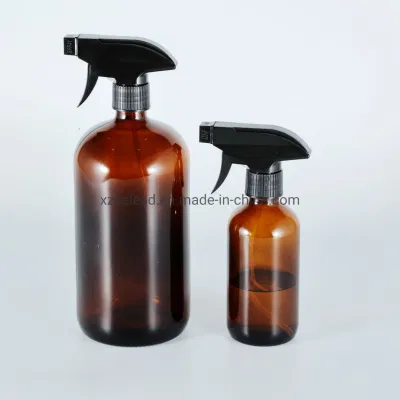 8oz 16oz 250ml 500ml Amber Brown Pharmaceutical Boston Round Trigger Spray Glass Bottles for Essential Oils