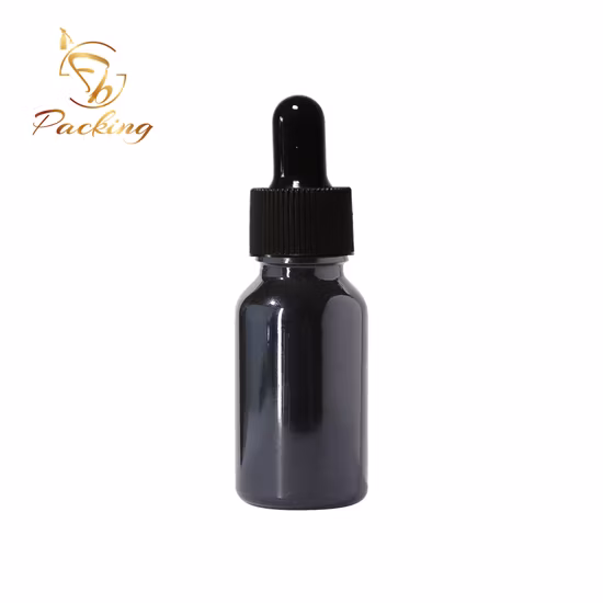 Empty Top Quality 15ml Glass Dropper Bottle Black UV Resistance for Kinds of Cosmetic Oil or Pharmaceutical Oils